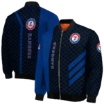 texas rangers triple side stripes blue black bomber jacket best selling