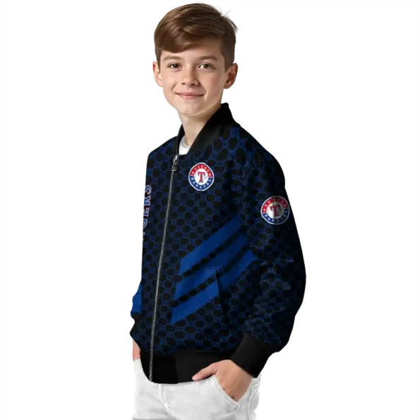 texas rangers triple side stripes blue black bomber jacket trendy