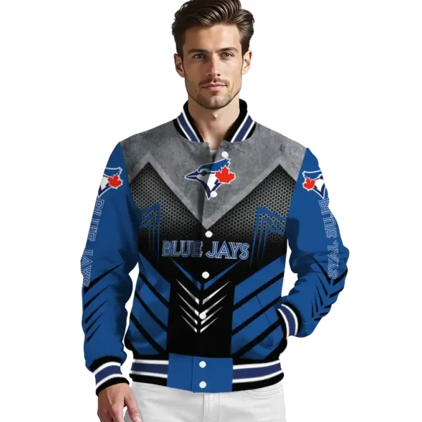 toronto blue jays arrow layer blue black varsity jacket high quality