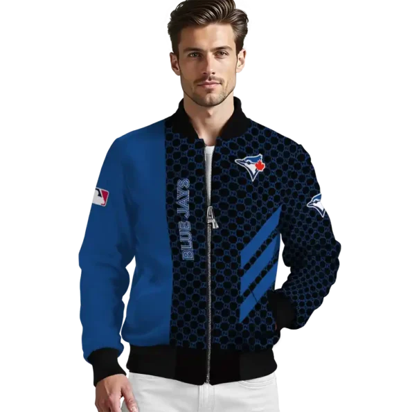 toronto blue jays triple side stripes blue black bomber jacket high quality