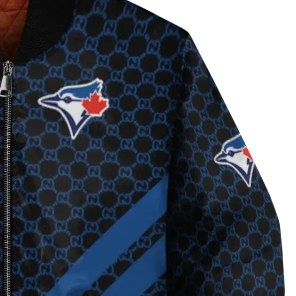 toronto blue jays triple side stripes blue black bomber jacket premium grade