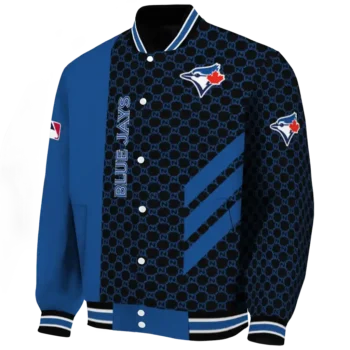 toronto blue jays triple side stripes blue black varsity jacket best selling