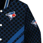 toronto blue jays triple side stripes blue black varsity jacket best selling