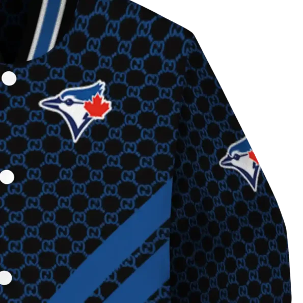 toronto blue jays triple side stripes blue black varsity jacket premium grade