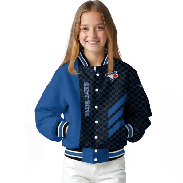 toronto blue jays triple side stripes blue black varsity jacket top rated