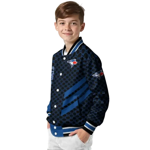 toronto blue jays triple side stripes blue black varsity jacket trendy