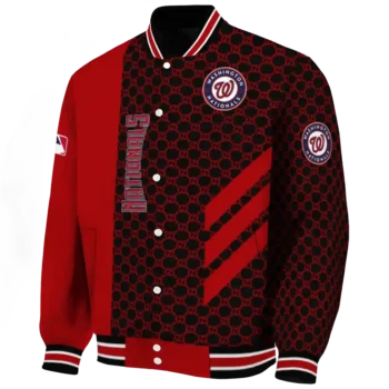 washington nationals triple side stripes red black varsity jacket best selling