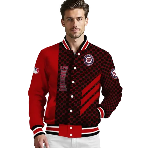 washington nationals triple side stripes red black varsity jacket high quality
