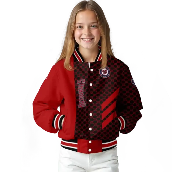 washington nationals triple side stripes red black varsity jacket top rated